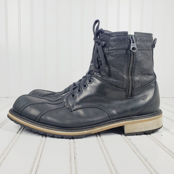Andrew Marc Rutland Black Leather Lace Up Zip Boots - Picture 1 of 12